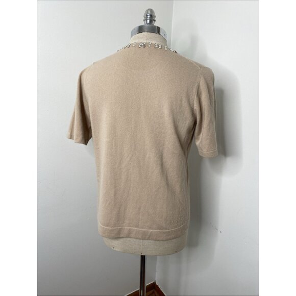 Pure Collection Cashmere Sweater Jumper Womens US 12 UK 16 Tan Rhinestone Detail - Picture 6 of 7